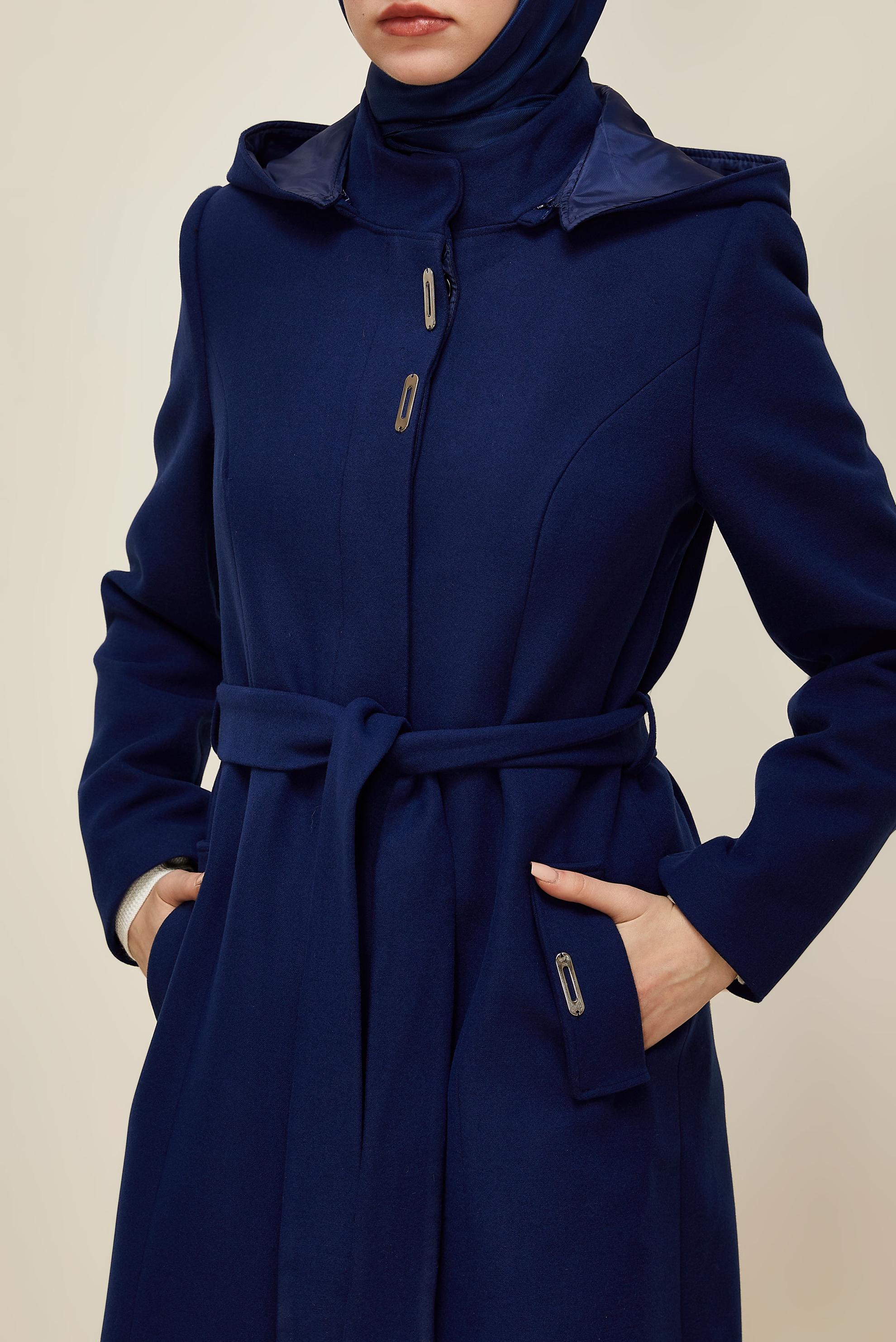 Tesettür giyim MAVİ KUŞAKLI KABAN 90566