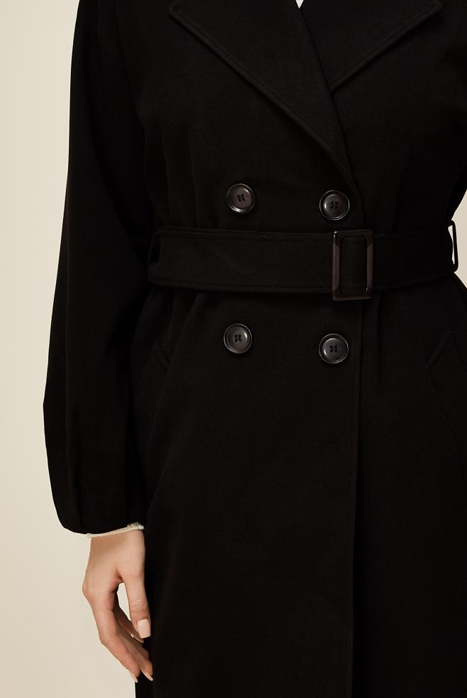 Vêtements hijab NOIR MANTEAU CEINTURÉ 90569 - ALVİNA
