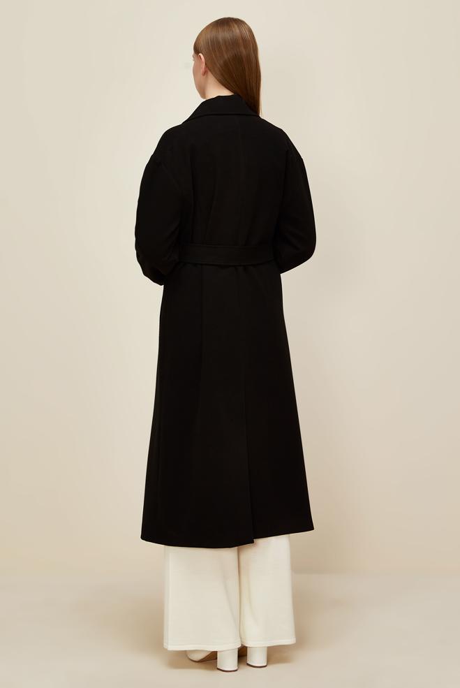 Vêtements hijab NOIR MANTEAU CEINTURÉ 90569 - ALVİNA
