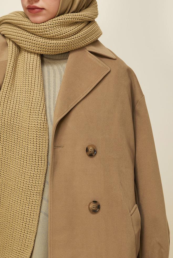 Vêtements hijab BRUN MANTEAU CEINTURÉ 90569 - ALVİNA