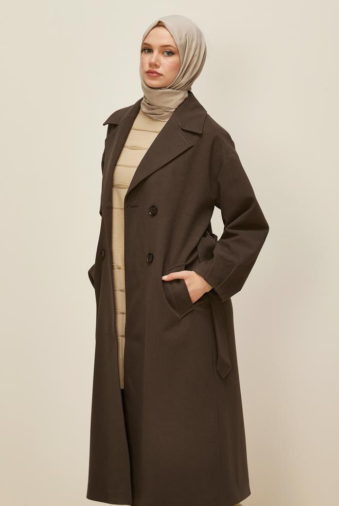 Vêtements hijab VISON MANTEAU CEINTURÉ 90569 - ALVİNA