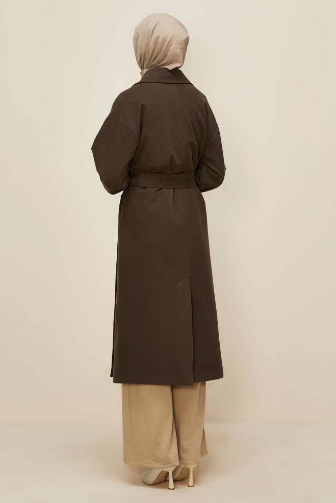 Vêtements hijab VISON MANTEAU CEINTURÉ 90569 - ALVİNA