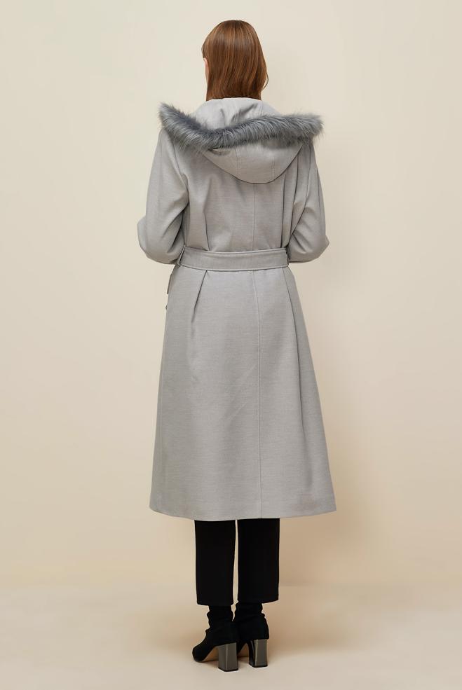 Tesettür giyim GRİ KUŞAKLI KABAN 90580 - ALVİNA