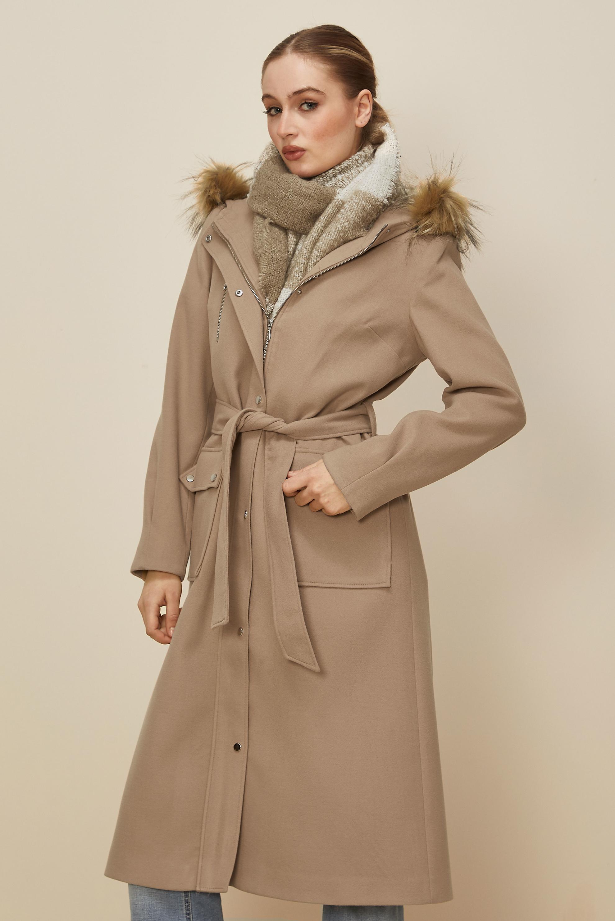 Tesettür giyim KAHVE KUŞAKLI KABAN 90580