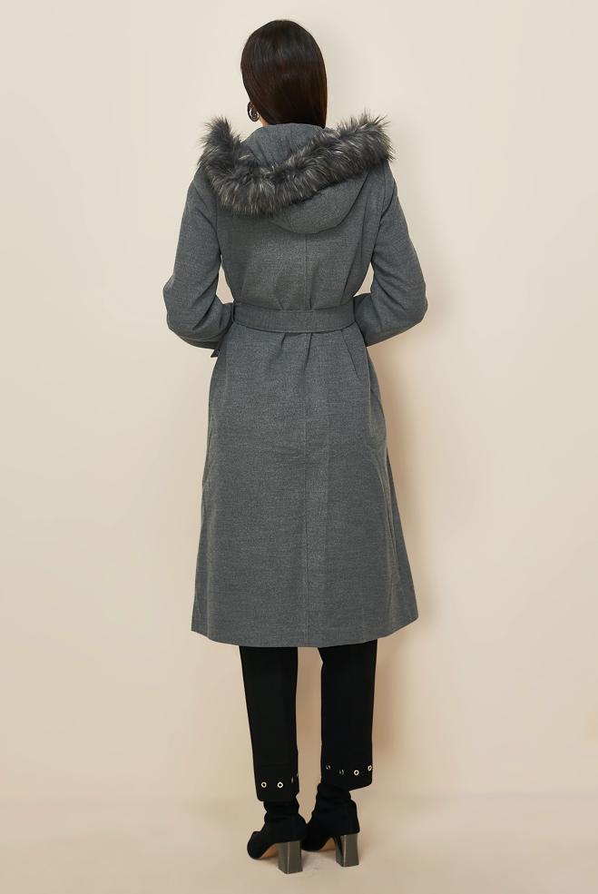 Tesettür giyim GRİ KUŞAKLI KABAN 90580 - ALVİNA