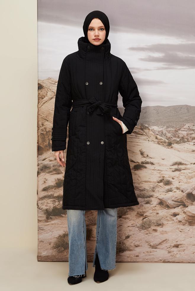 Hijab clothing BLACK 90583 WİNTER LİNEA KABAN 38-44 - ALVİNA