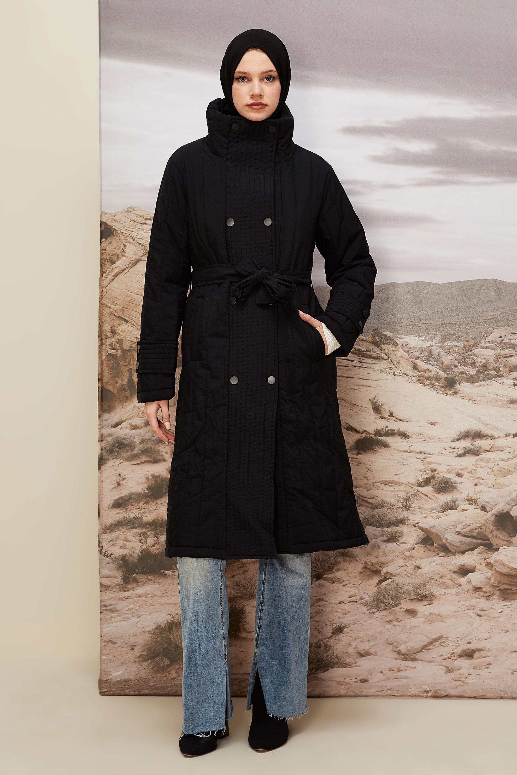 Hijab clothing BLACK 90583 WİNTER LİNEA KABAN 38-44
