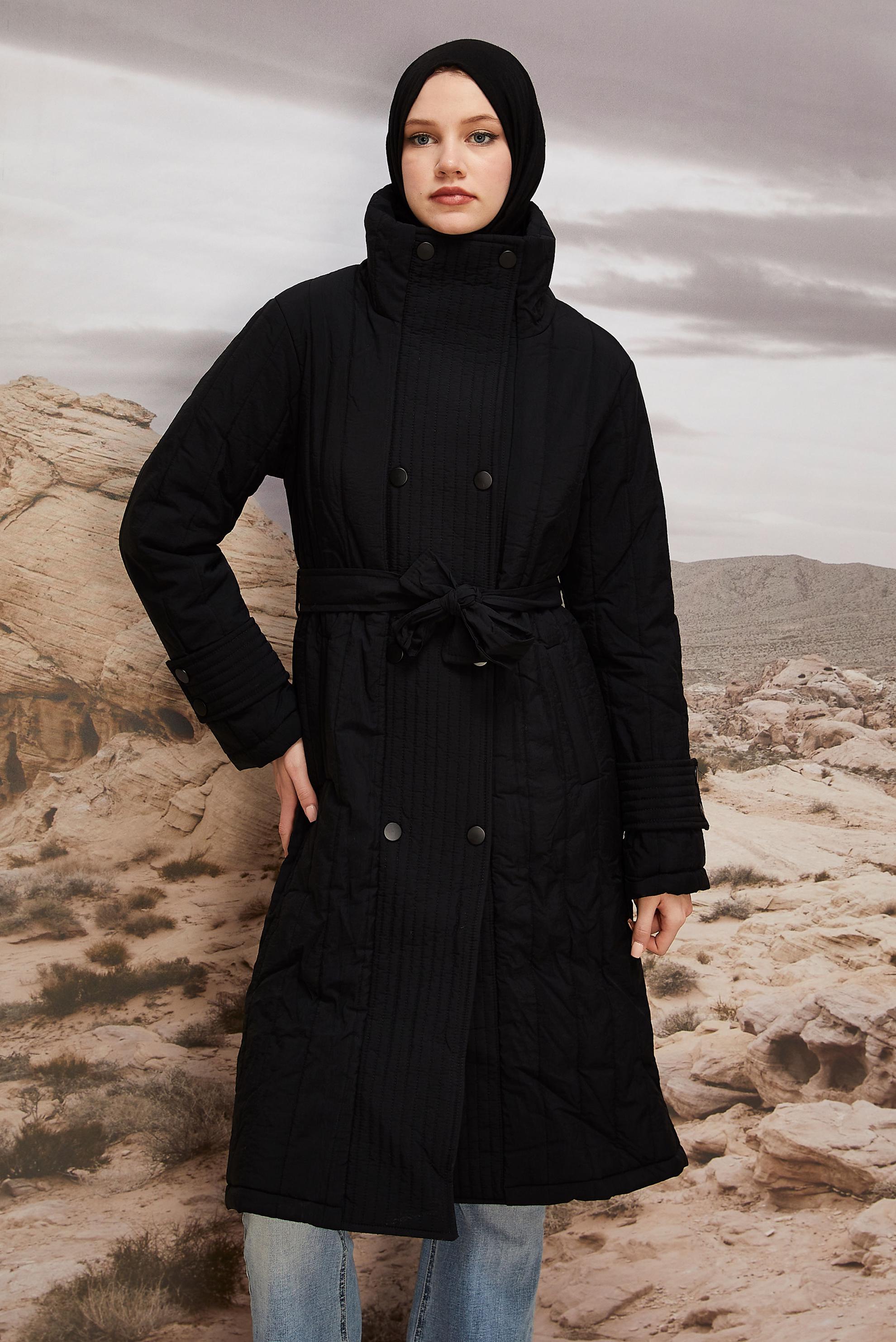 Hijab clothing BLACK 90583 WİNTER LİNEA KABAN 38-44