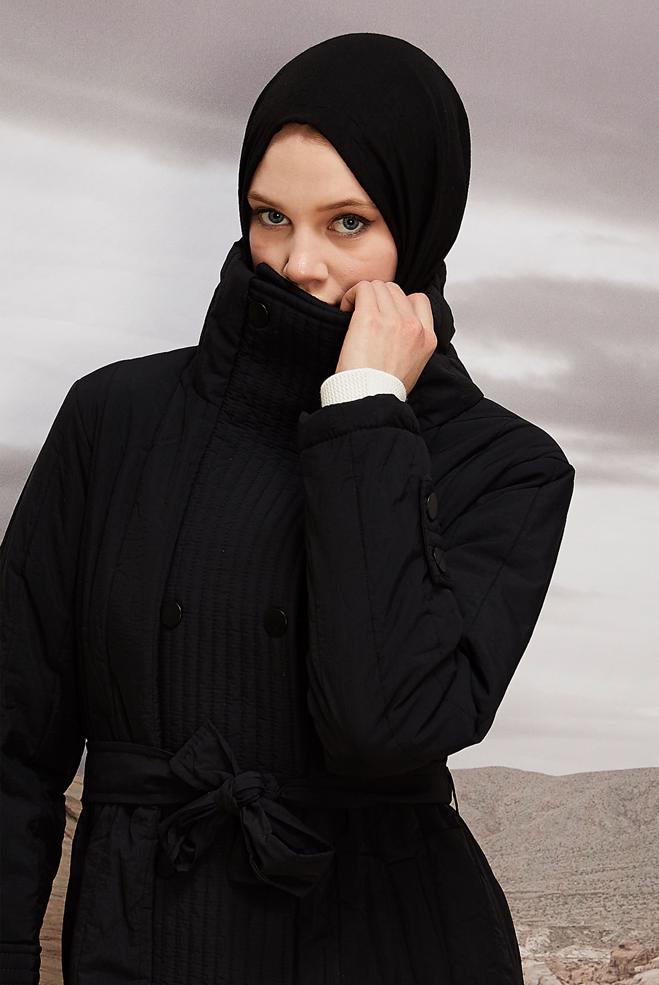 Hijab clothing BLACK 90583 WİNTER LİNEA KABAN 38-44 - ALVİNA