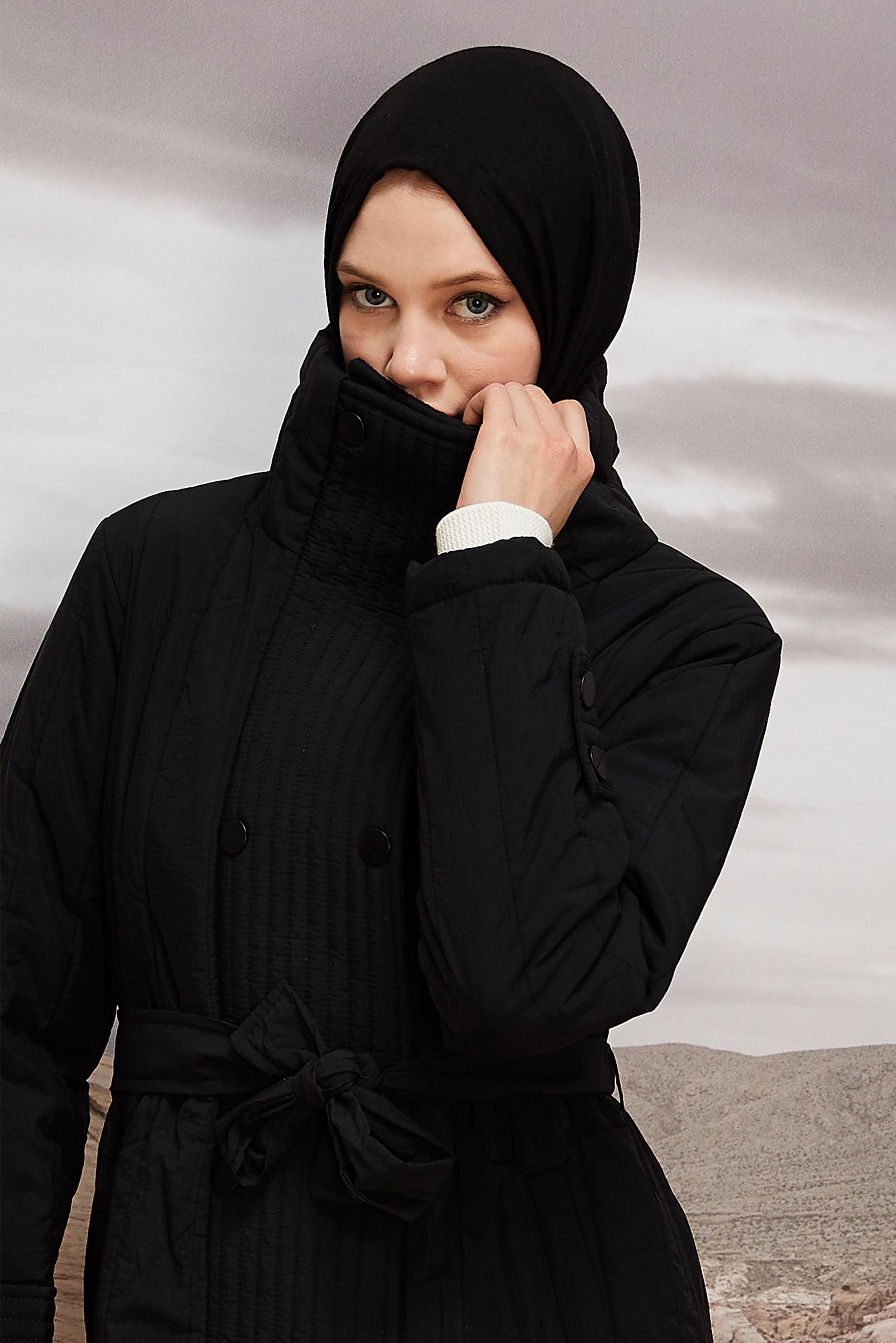 Hijab clothing BLACK 90583 WİNTER LİNEA KABAN 38-44