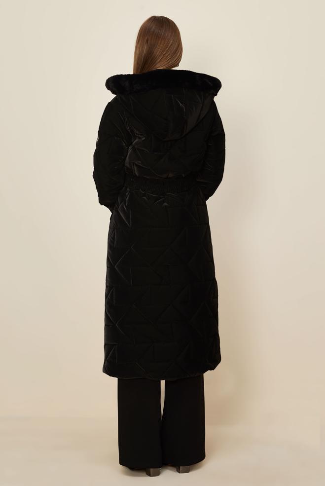 Tesettür giyim SİYAH KEMERLİ KAPİTONE KABAN 90584 - ALVİNA