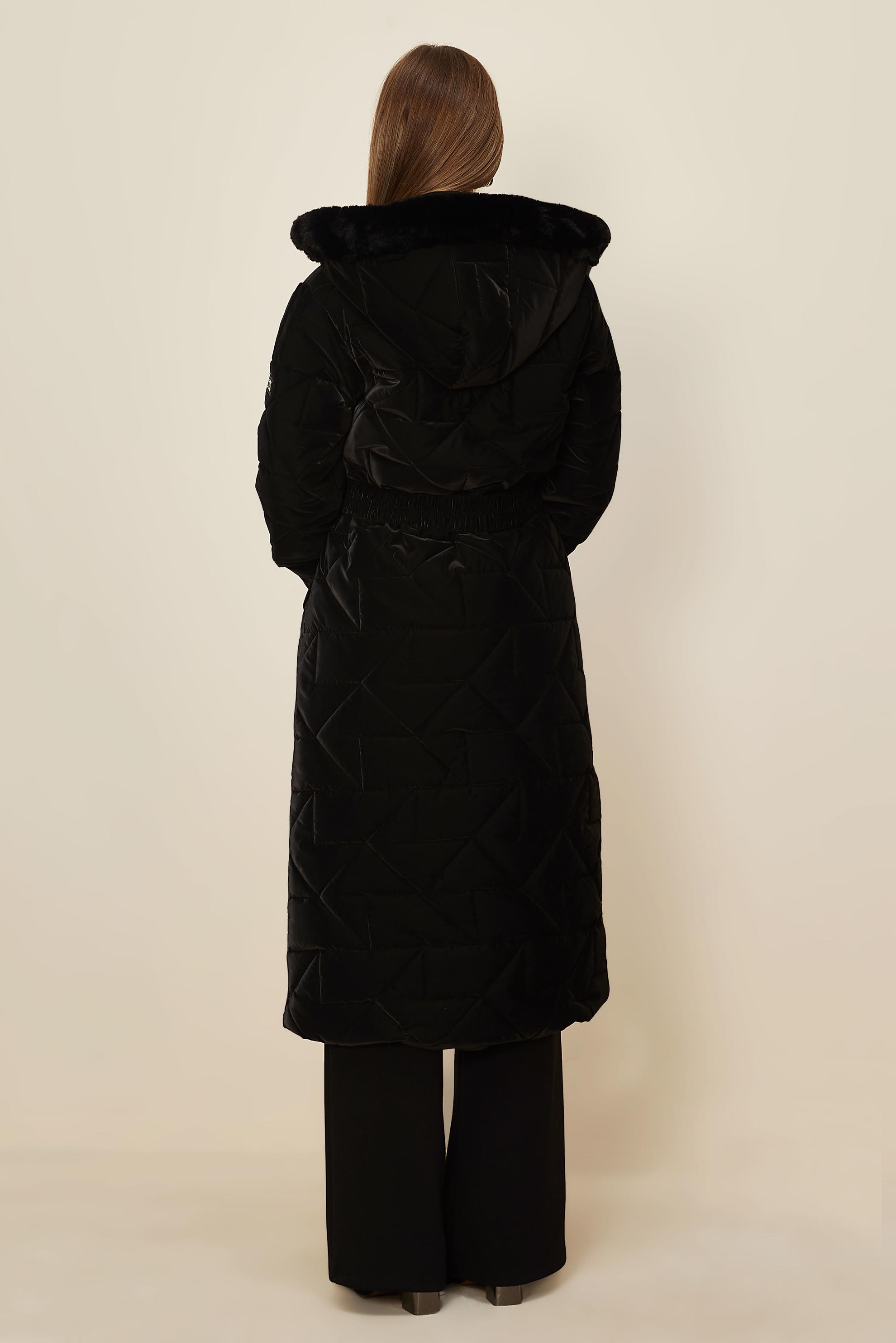 Tesettür giyim SİYAH KEMERLİ KAPİTONE KABAN 90584