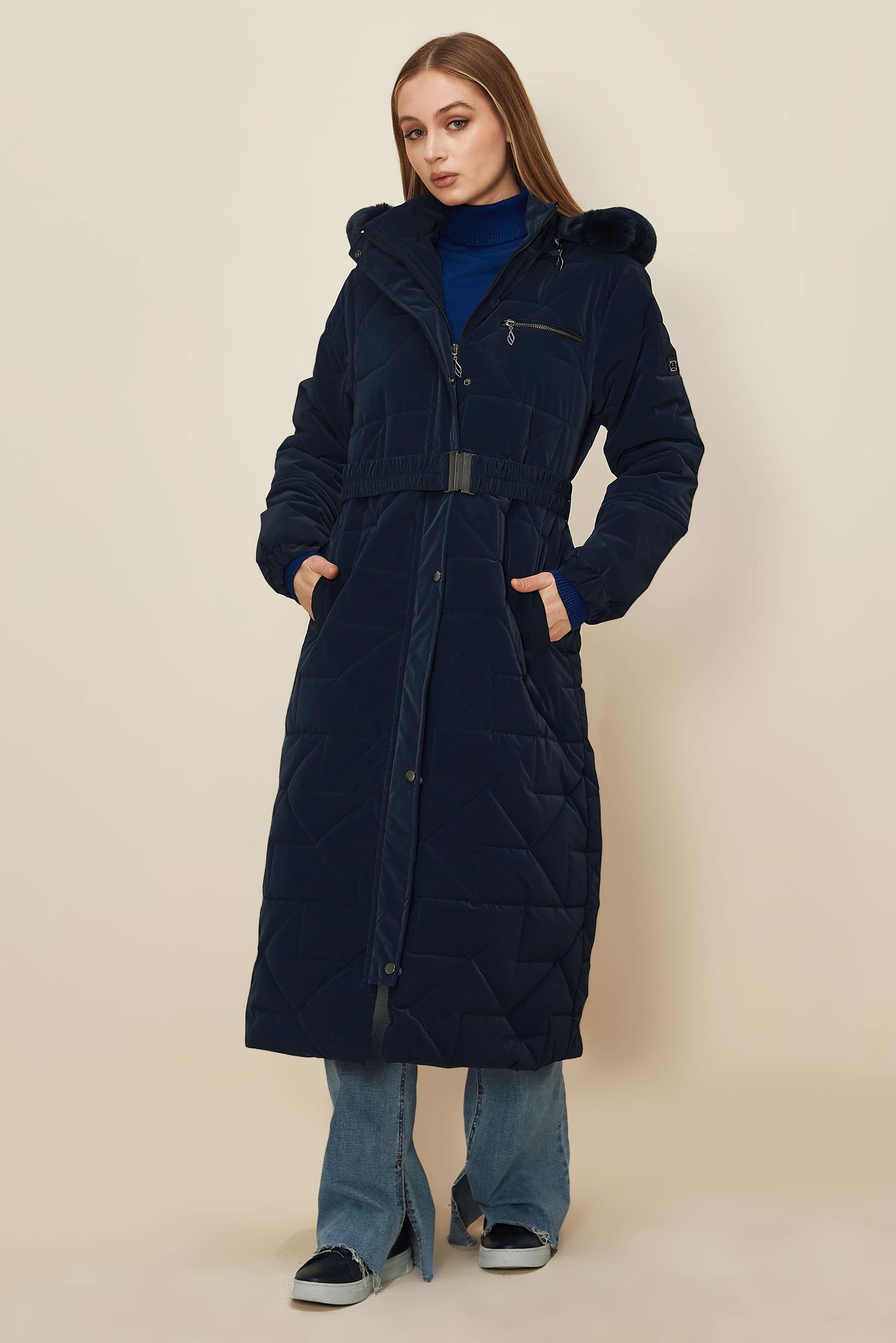 Tesettür giyim LACİVERT KEMERLİ KAPİTONE KABAN 90584