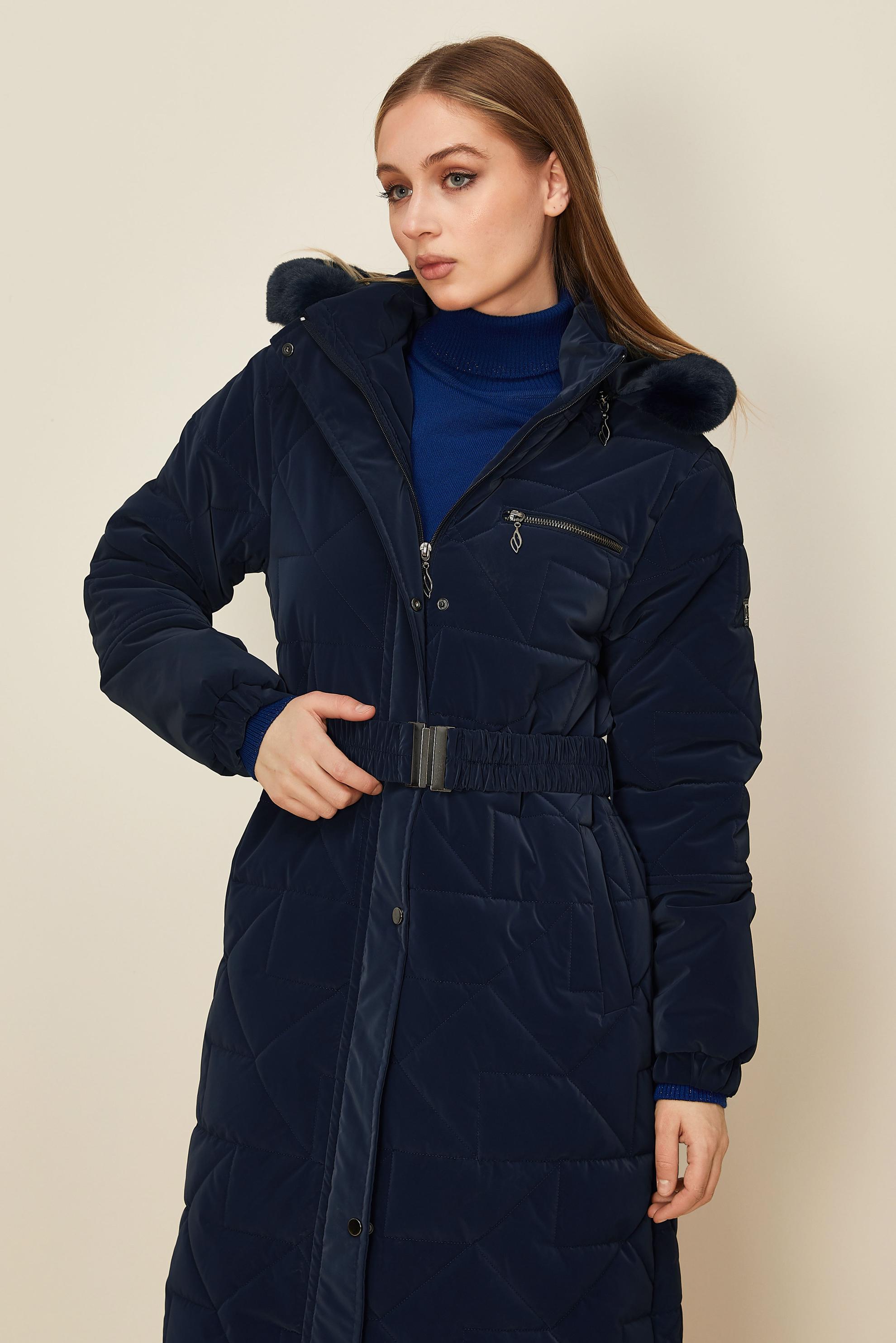 Tesettür giyim LACİVERT KEMERLİ KAPİTONE KABAN 90584