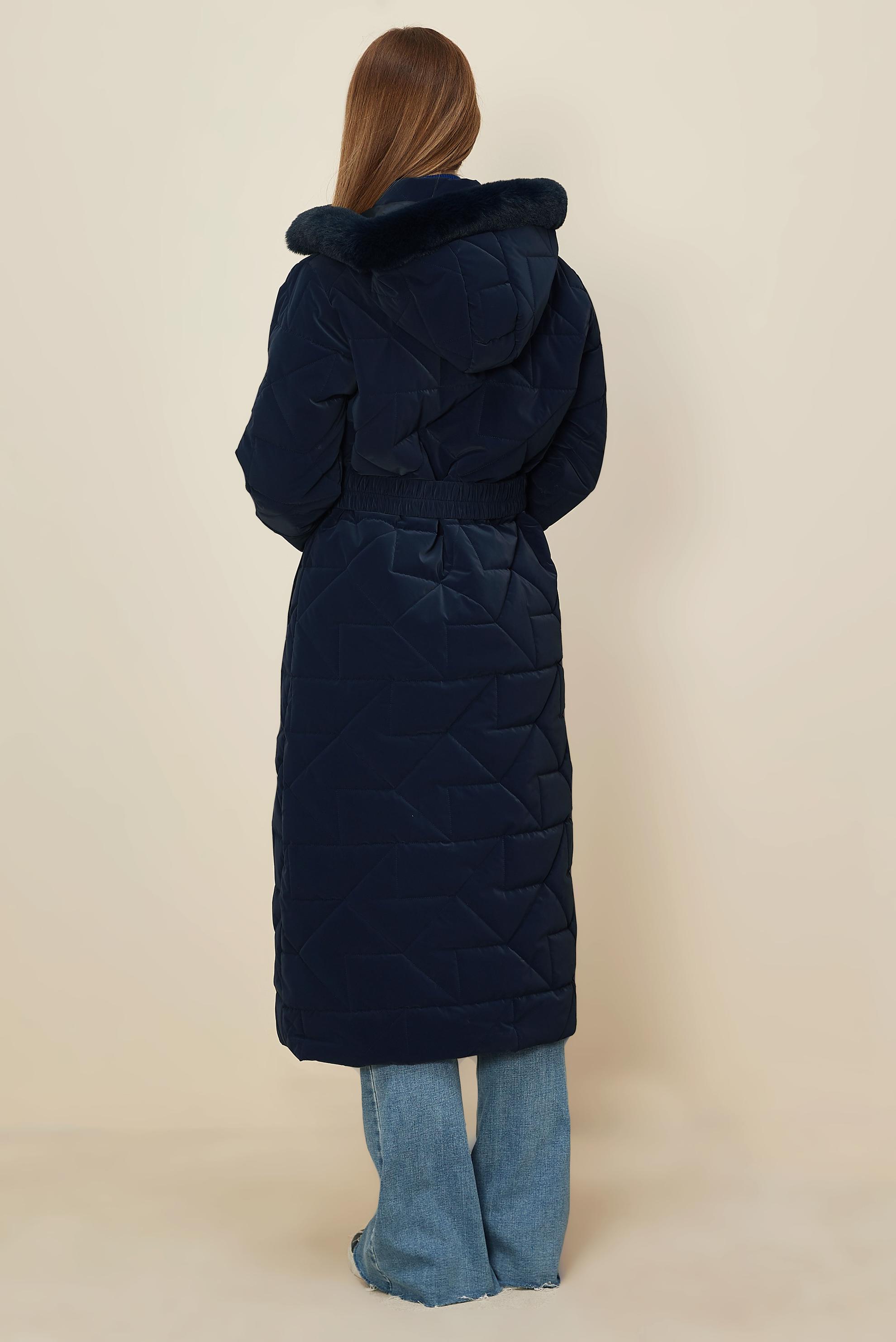 Tesettür giyim LACİVERT KEMERLİ KAPİTONE KABAN 90584