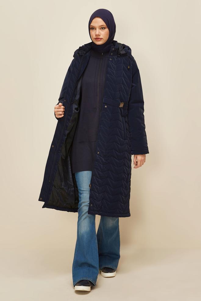 Vêtements hijab BLEU MARINE MANTEAU À CAPUCHE 90586 - ALVİNA