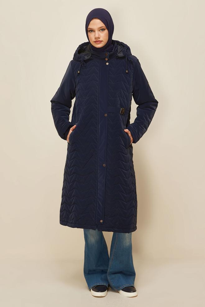 Vêtements hijab BLEU MARINE MANTEAU À CAPUCHE 90586 - ALVİNA