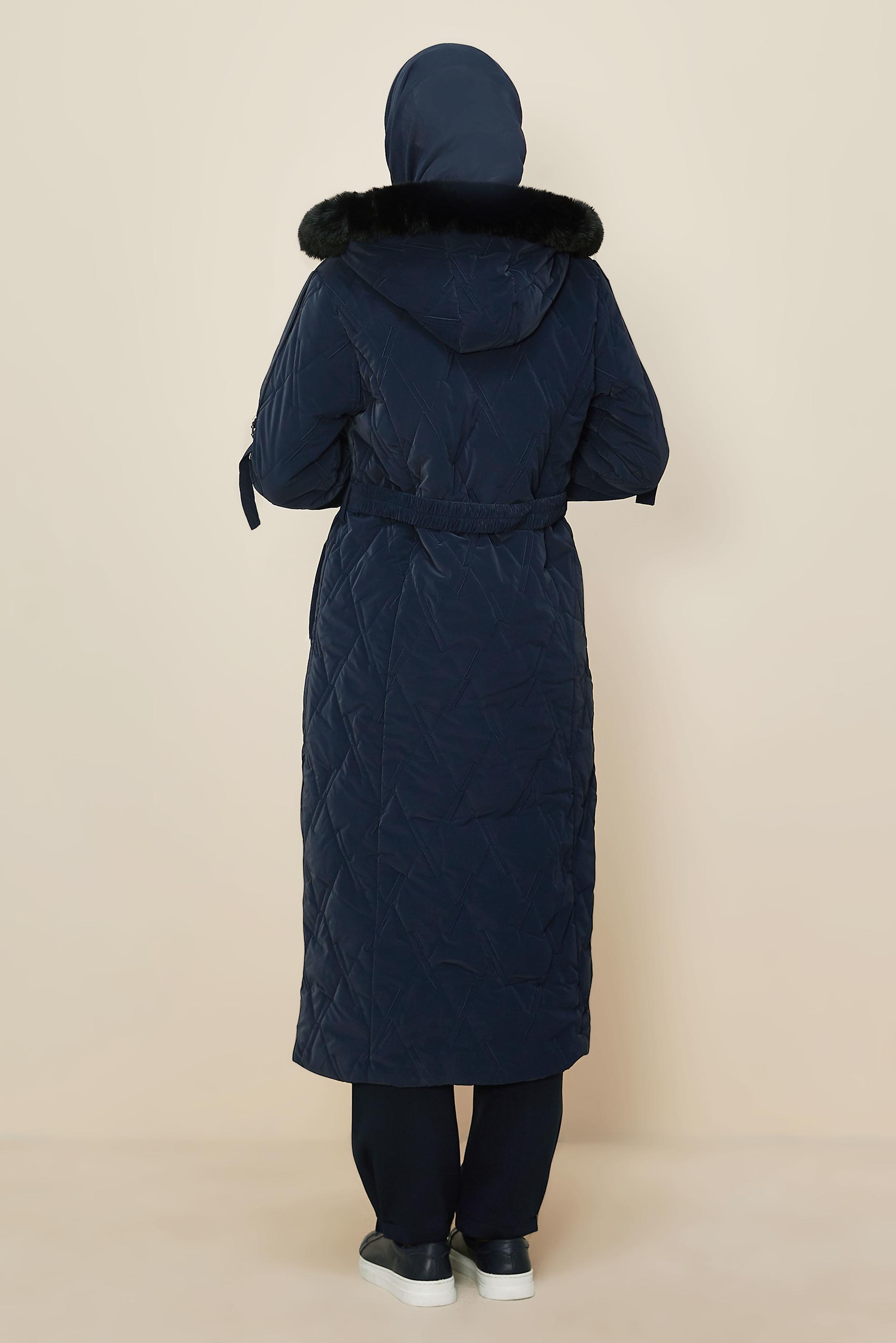 Hijab clothing NAVY BLUE BELTED COAT 90587