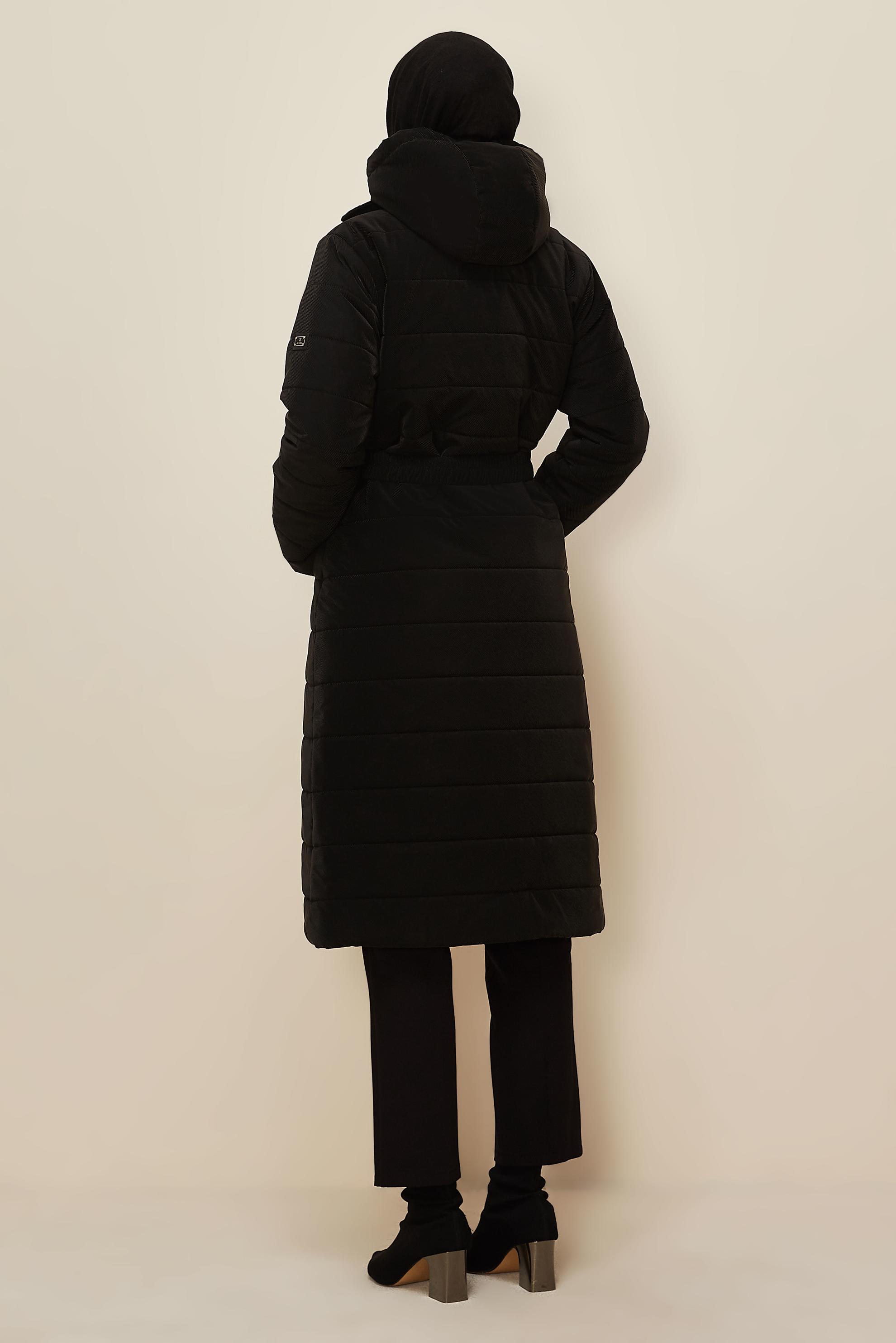 Hijab clothing BLACK BELTED HOODED COAT 90590