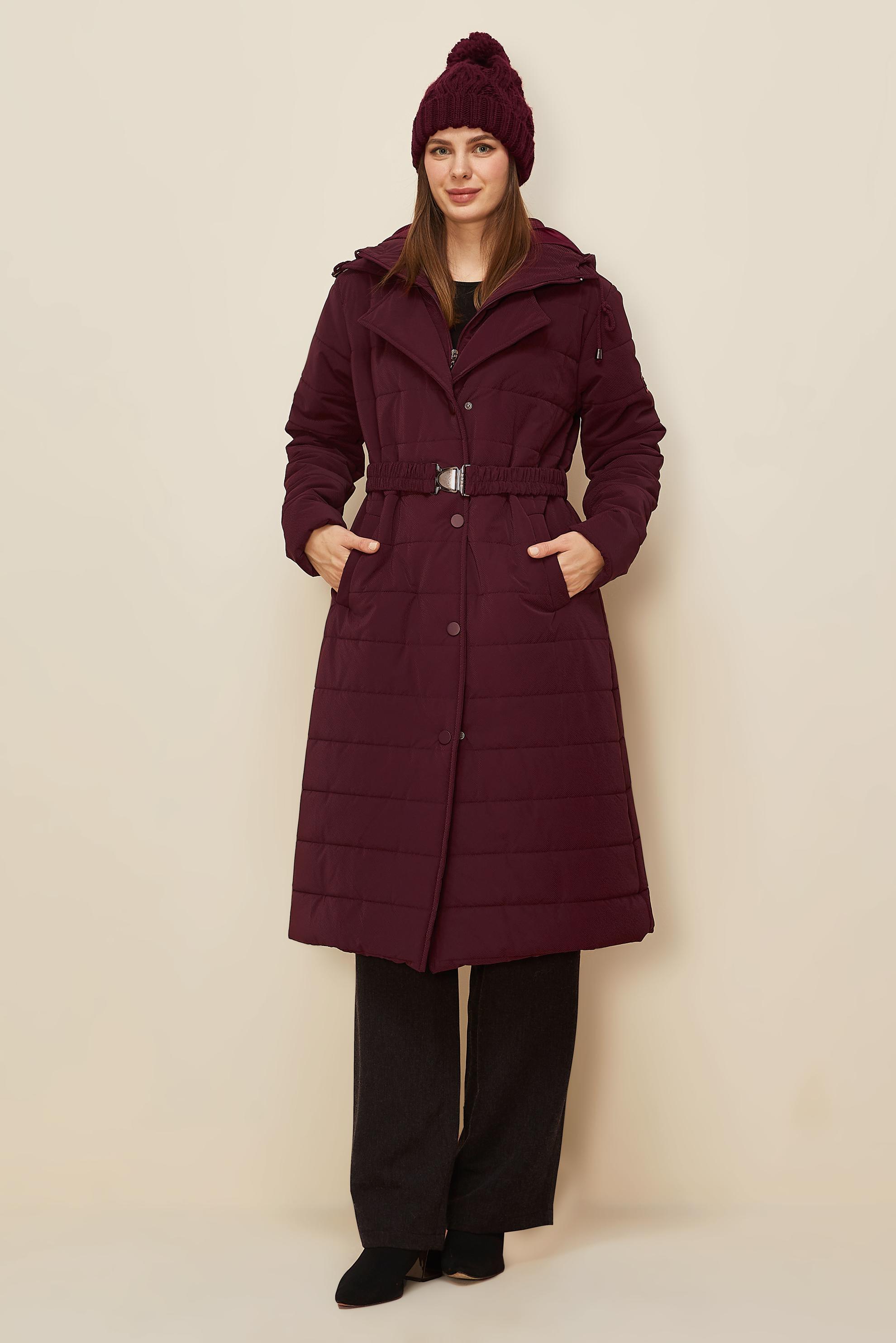 Hijab clothing CLARET RED BELTED HOODED COAT 90590