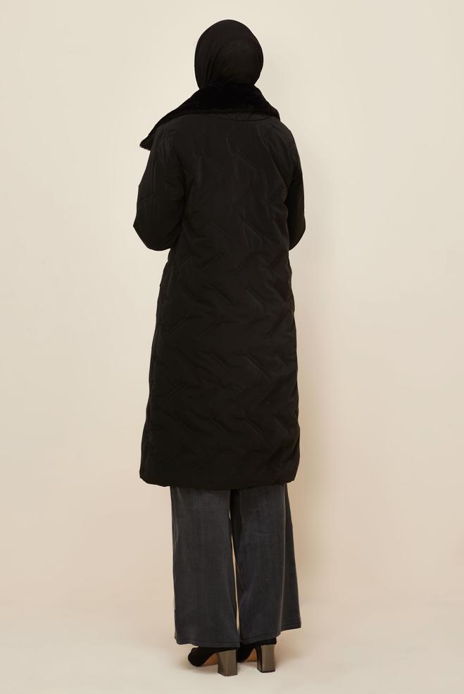 Vêtements hijab NOIR MANTEAU MATELASSÉ 90591 - ALVİNA