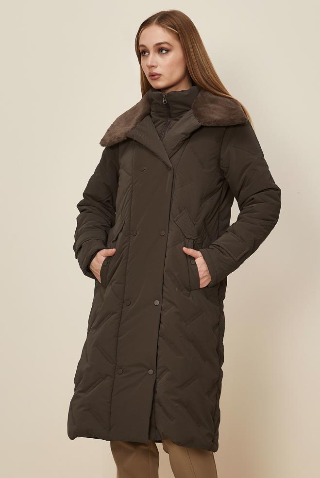 Hijab clothing BROWN FAUX-FUR DETAILED QUILTED COAT 90591 - ALVİNA