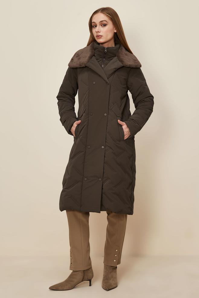 Hijab clothing BROWN FAUX-FUR DETAILED QUILTED COAT 90591 - ALVİNA
