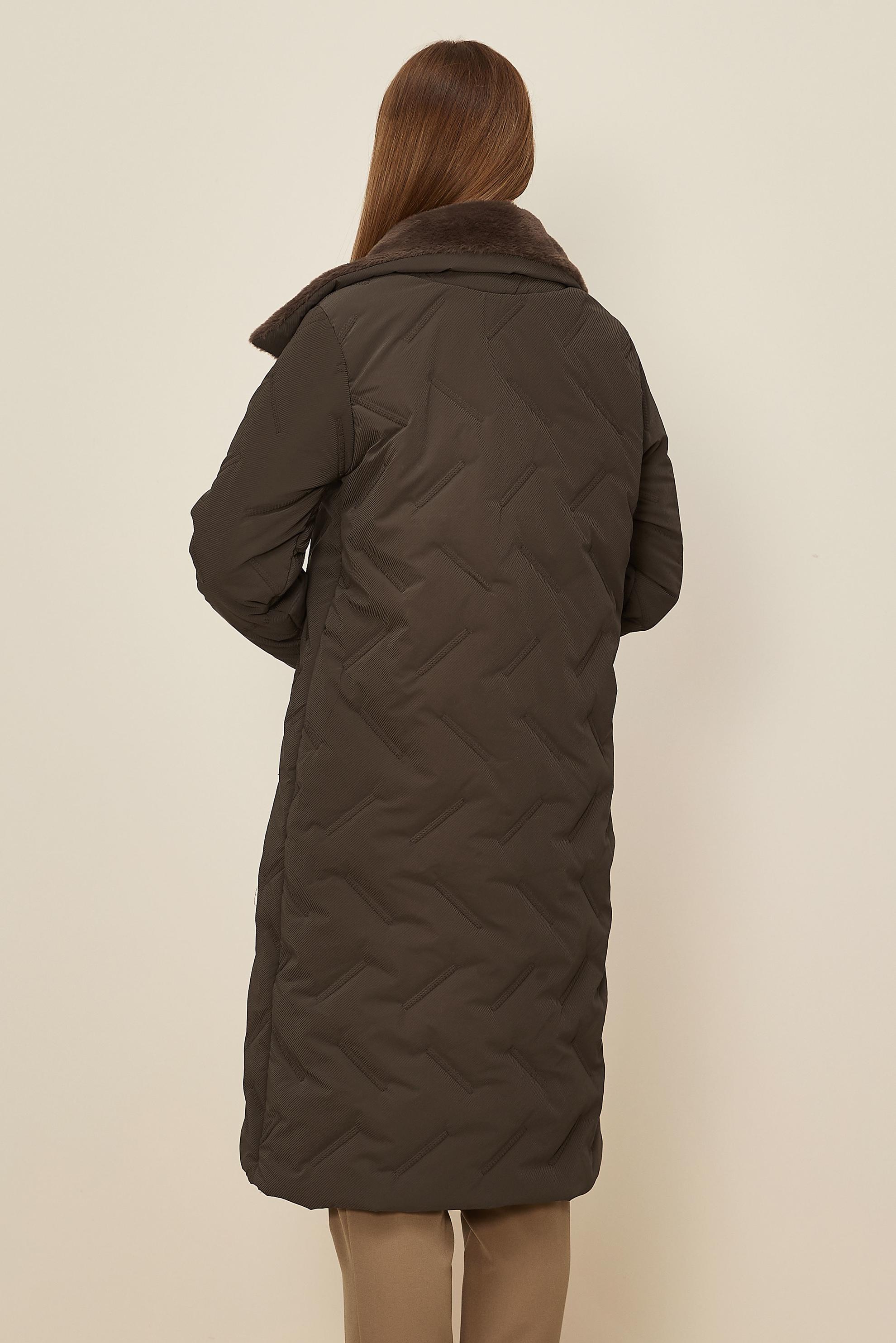 Hijab clothing BROWN FAUX-FUR DETAILED QUILTED COAT 90591