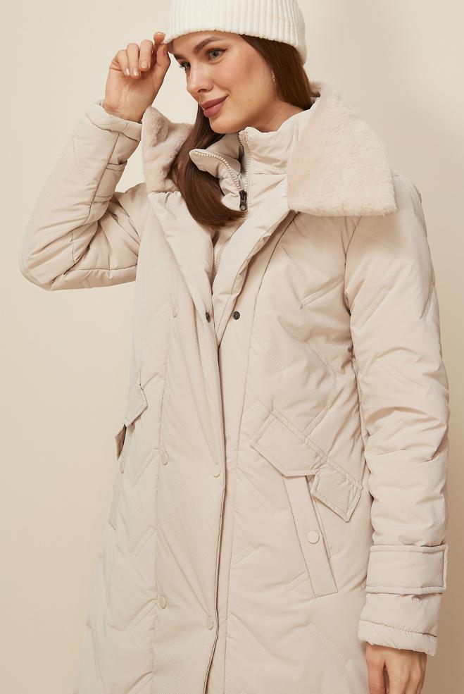 Vêtements hijab BEIGE MANTEAU MATELASSÉ 90591 - ALVİNA