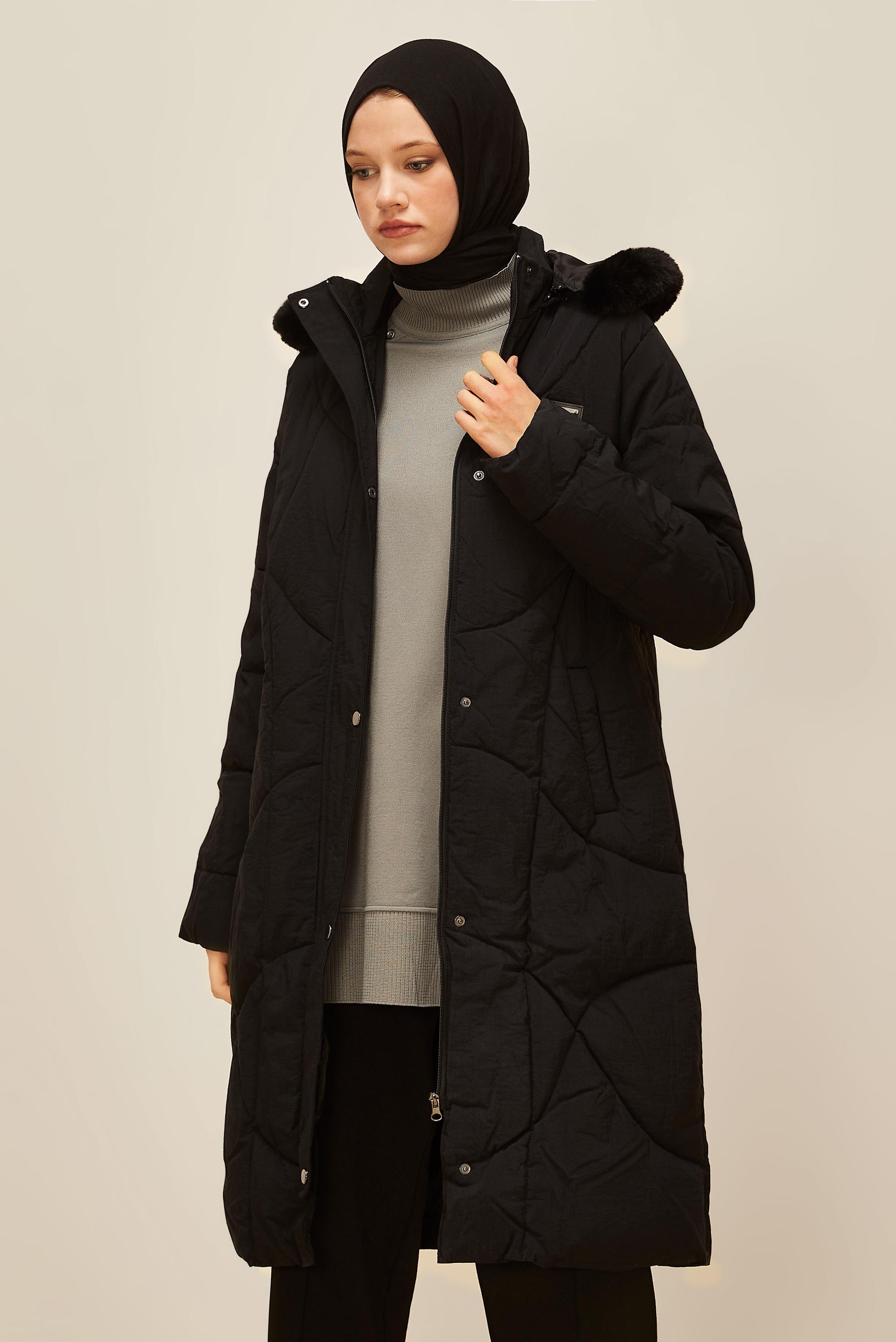 Vêtements hijab NOIR MANTEAU À CAPUCHE 90593