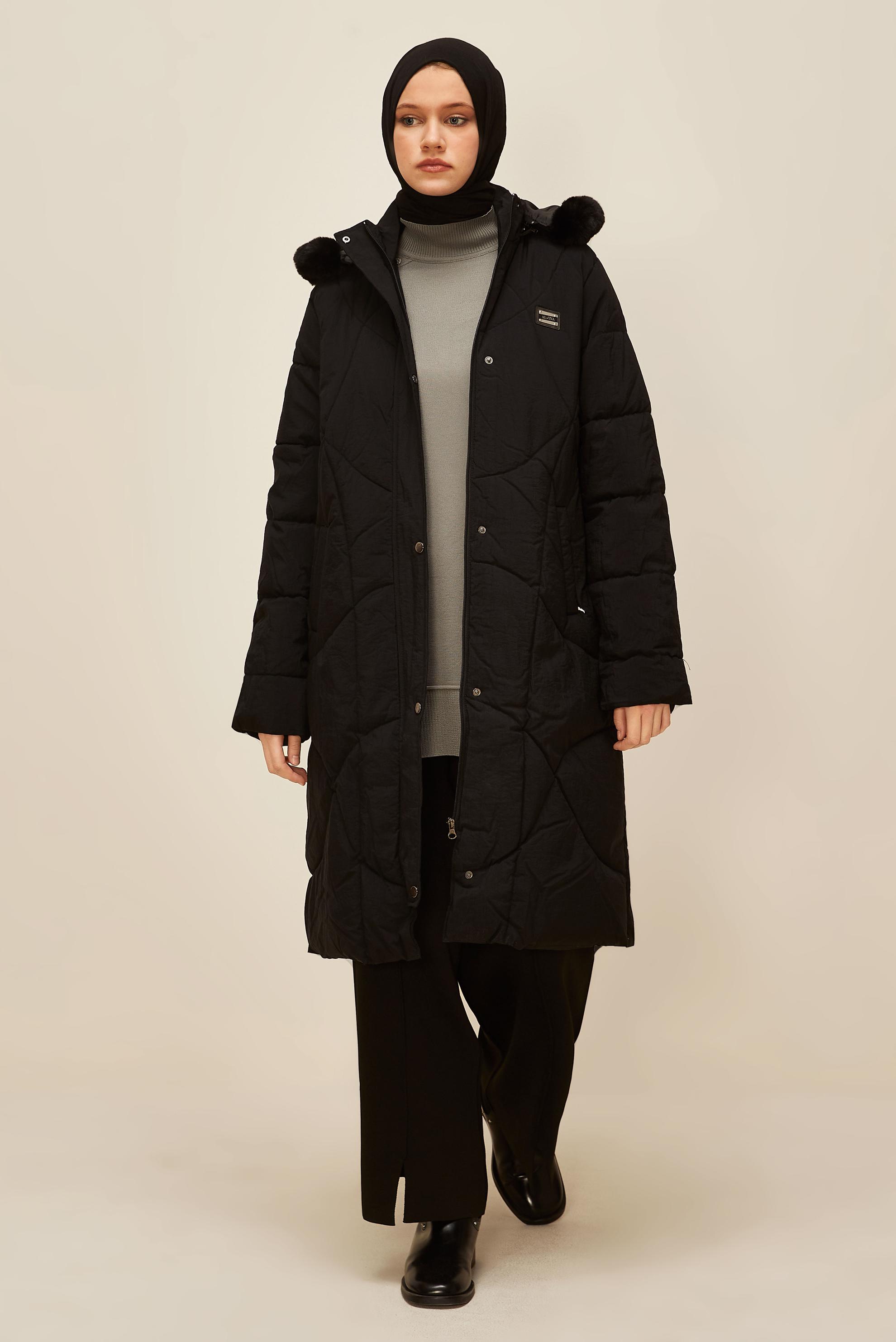 Vêtements hijab NOIR MANTEAU À CAPUCHE 90593