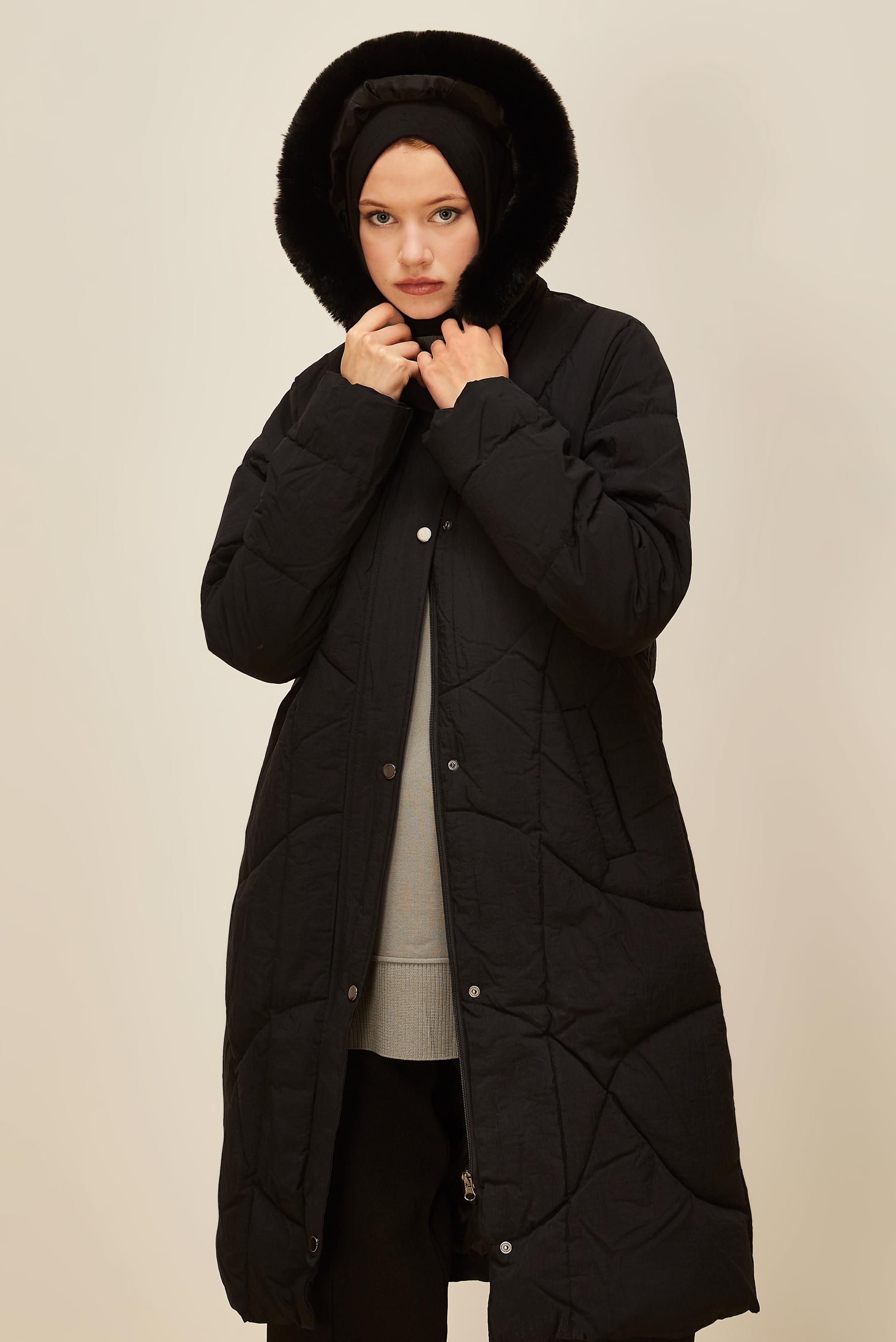 Vêtements hijab NOIR MANTEAU À CAPUCHE 90593