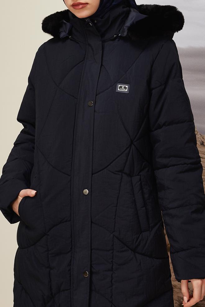 Hijab clothing NAVY BLUE 90593 WİNTER LİNEA KABAN 38-44 - ALVİNA