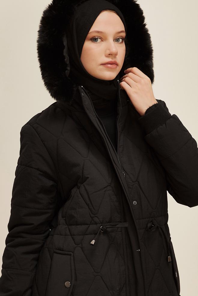 Vêtements hijab NOIR MANTEAU À CAPUCHE 90594 - ALVİNA