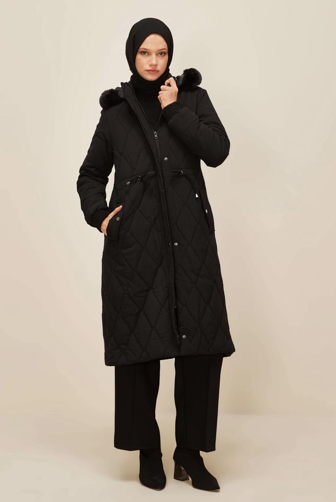 Vêtements hijab NOIR MANTEAU À CAPUCHE 90594 - ALVİNA