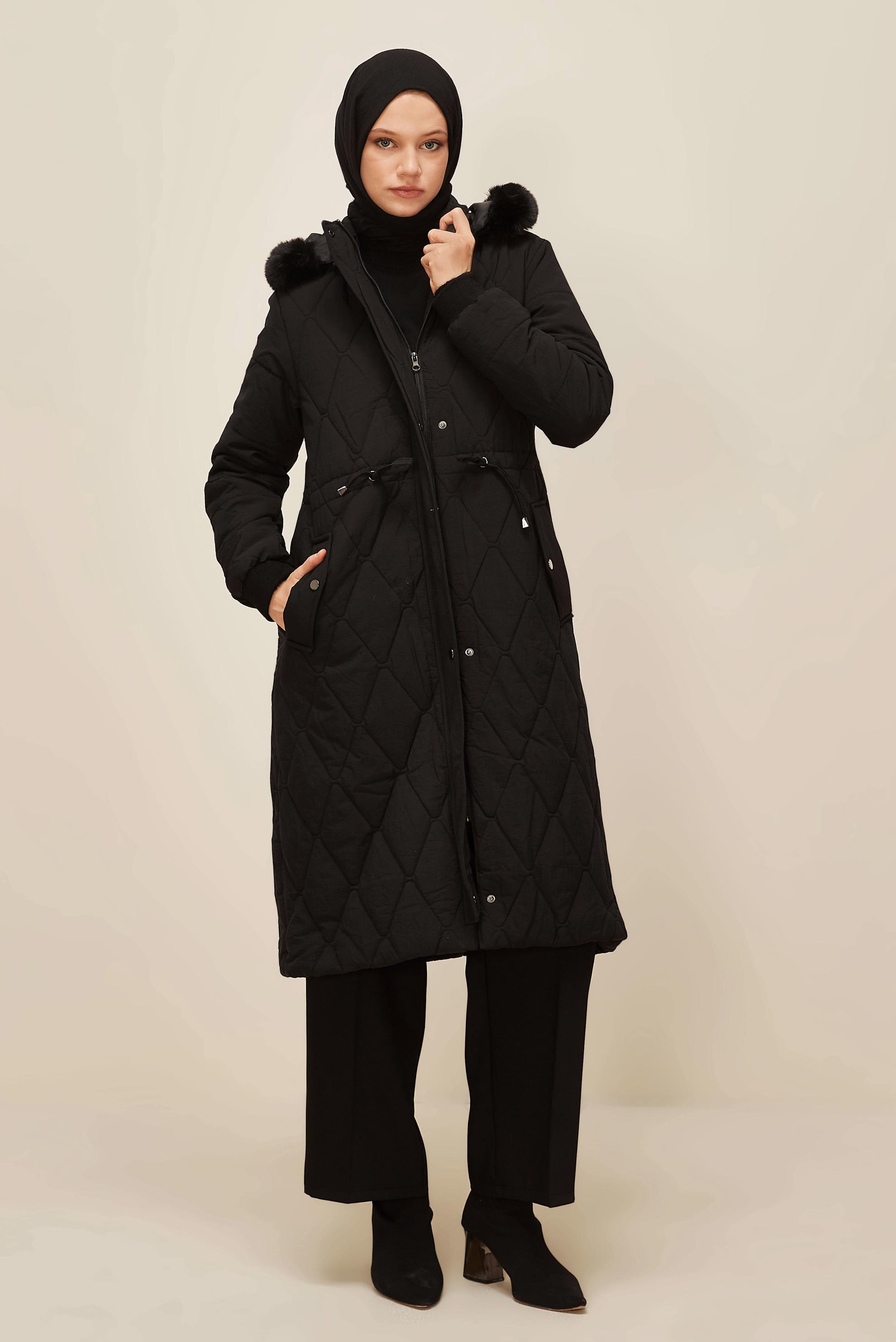 Vêtements hijab NOIR MANTEAU À CAPUCHE 90594