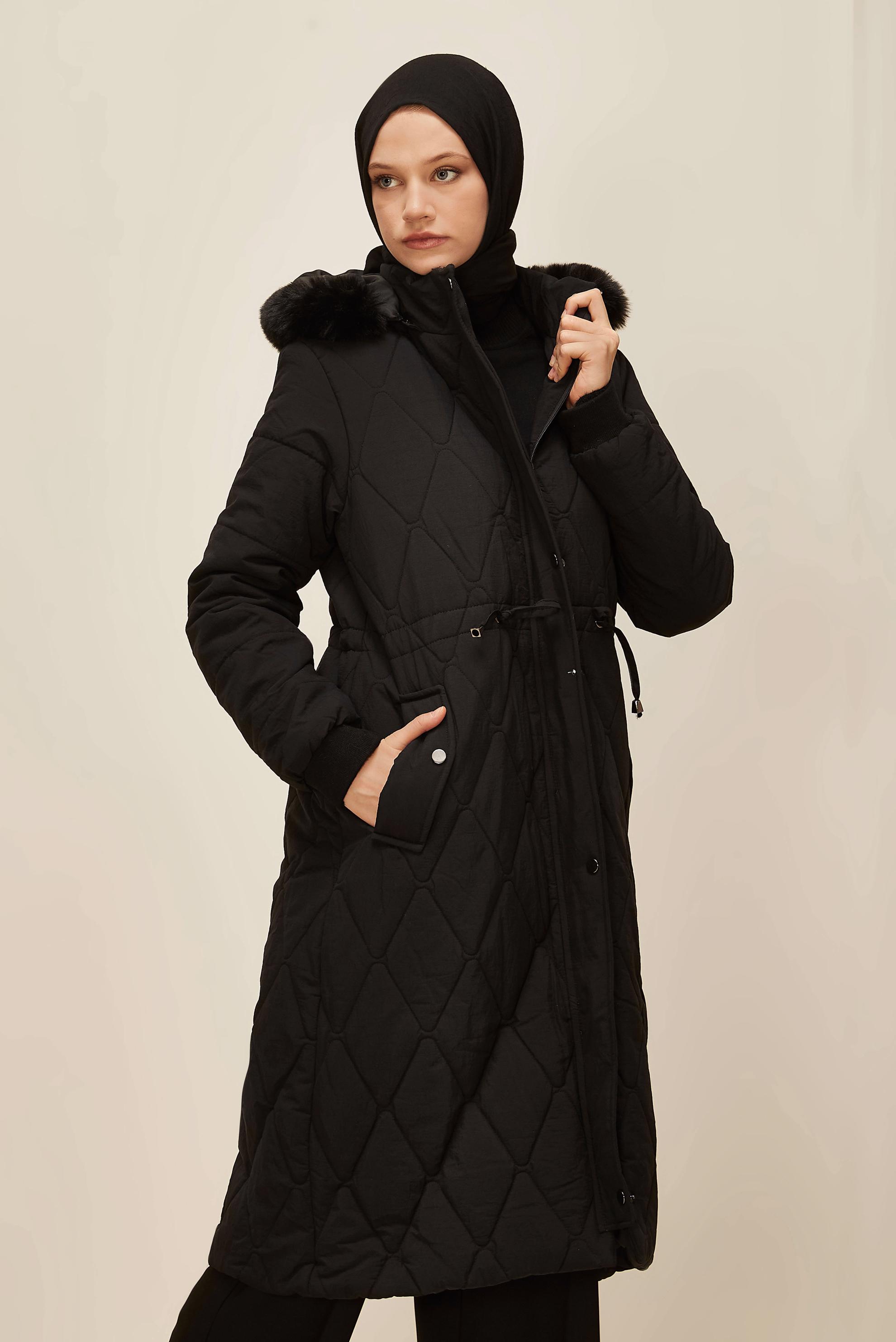Vêtements hijab NOIR MANTEAU À CAPUCHE 90594