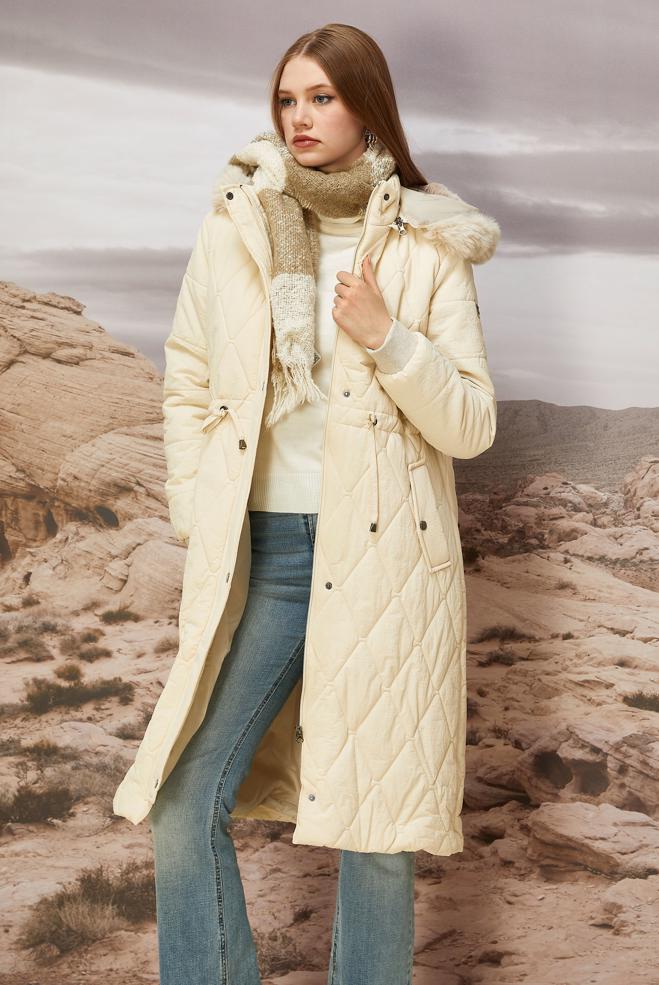 Hijab clothing BEIGE HOODED COAT 90594 - ALVİNA