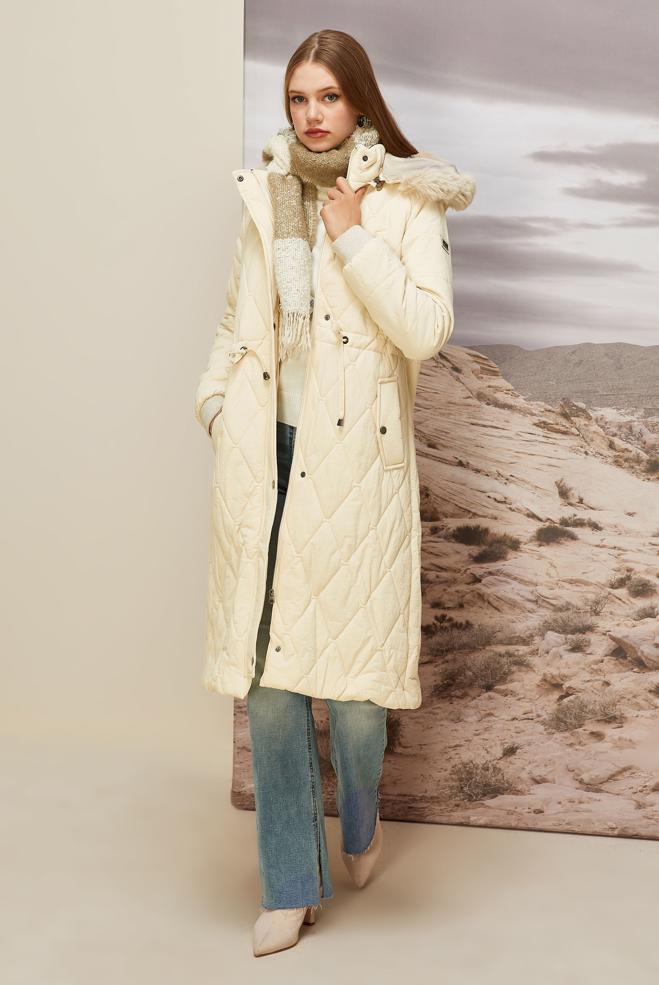 Hijab clothing BEIGE HOODED COAT 90594 - ALVİNA