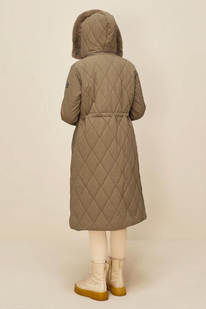 Vêtements hijab BRUN MANTEAU À CAPUCHE 90594 - ALVİNA