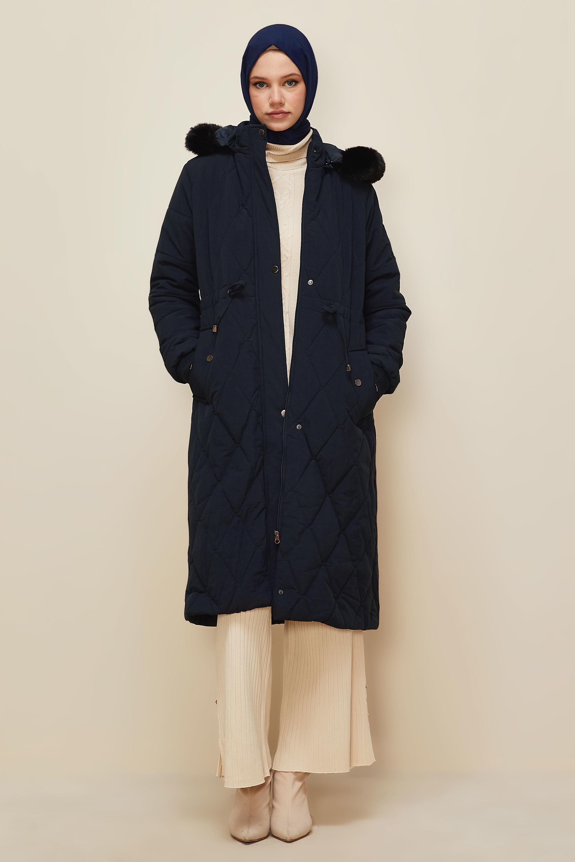 Hijab clothing NAVY BLUE 90594 WİNTER LİNEA KABAN 38-46