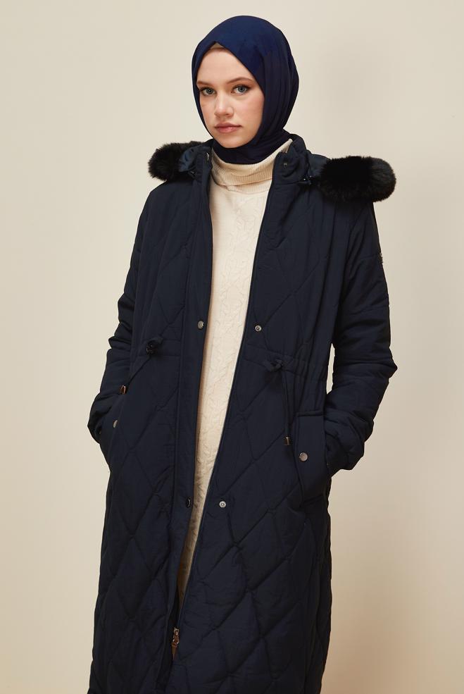 Hijab clothing NAVY BLUE 90594 WİNTER LİNEA KABAN 38-46 - ALVİNA