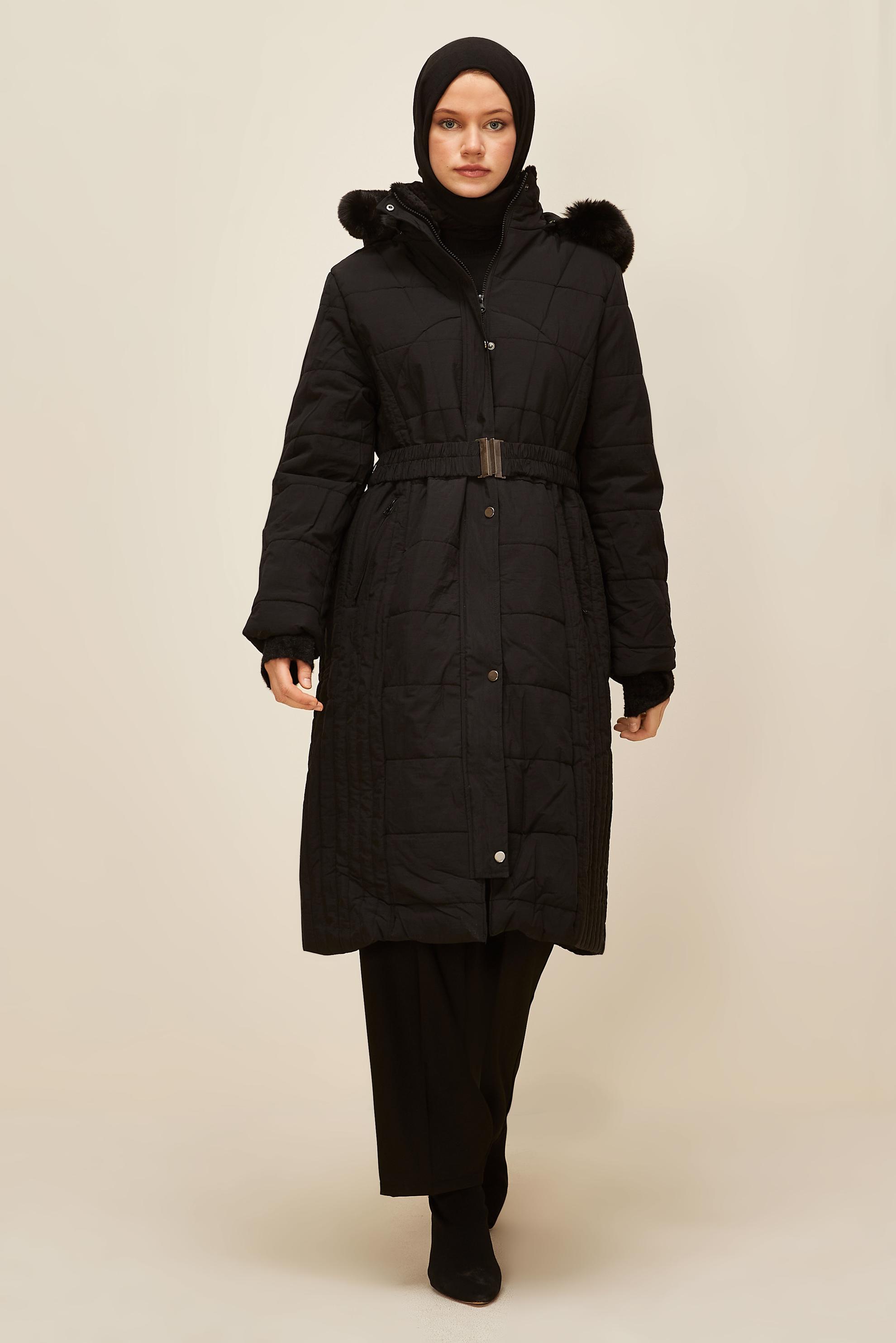 Vêtements hijab NOIR MANTEAU CEINTURÉ 90600