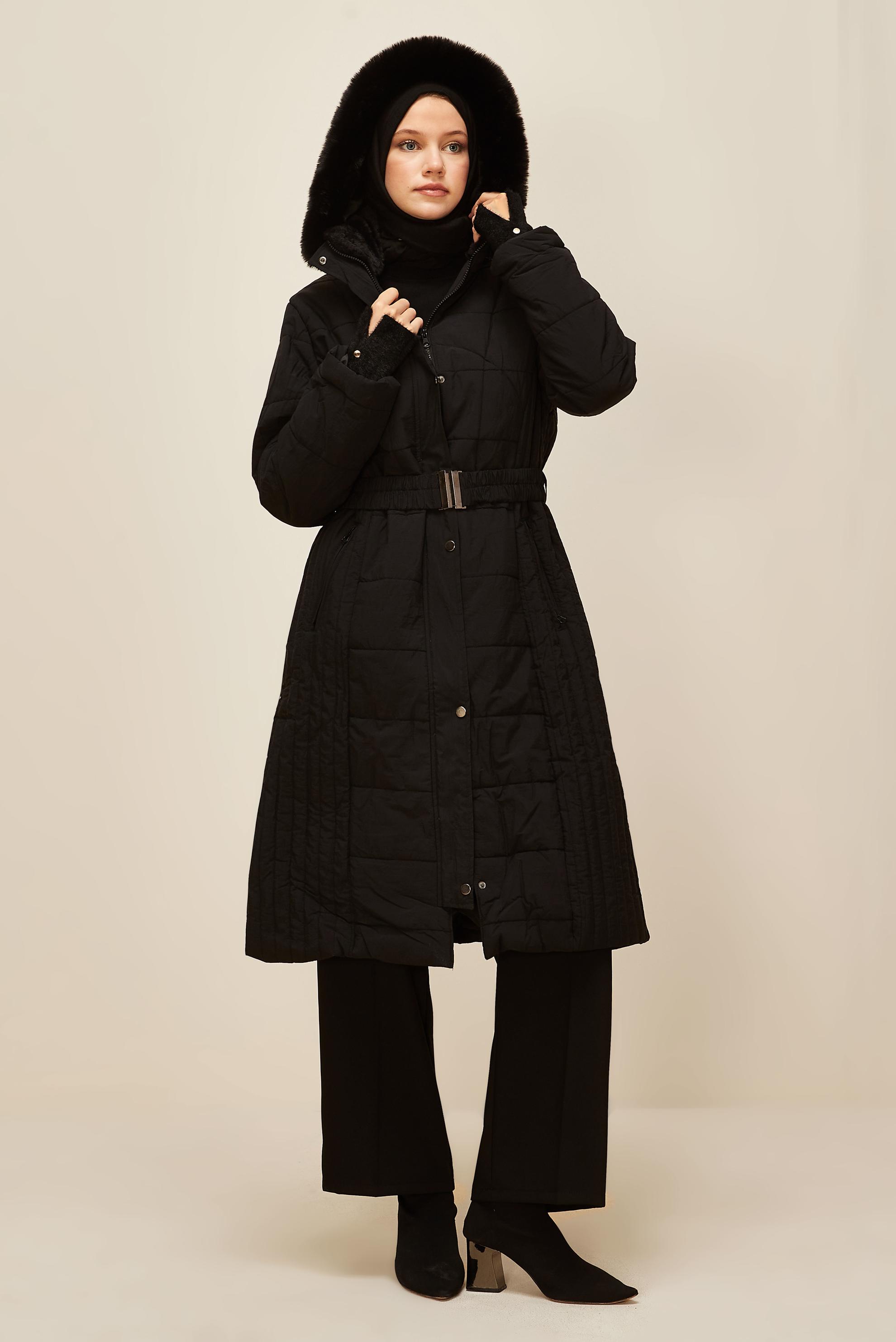 Vêtements hijab NOIR MANTEAU CEINTURÉ 90600