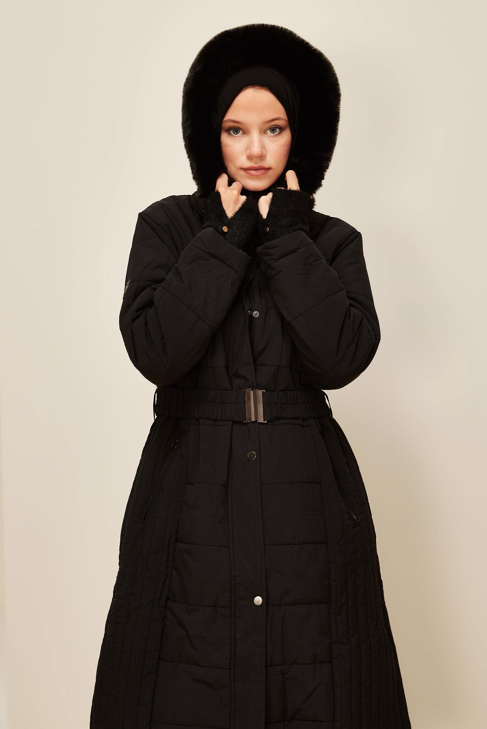 Vêtements hijab NOIR MANTEAU CEINTURÉ 90600