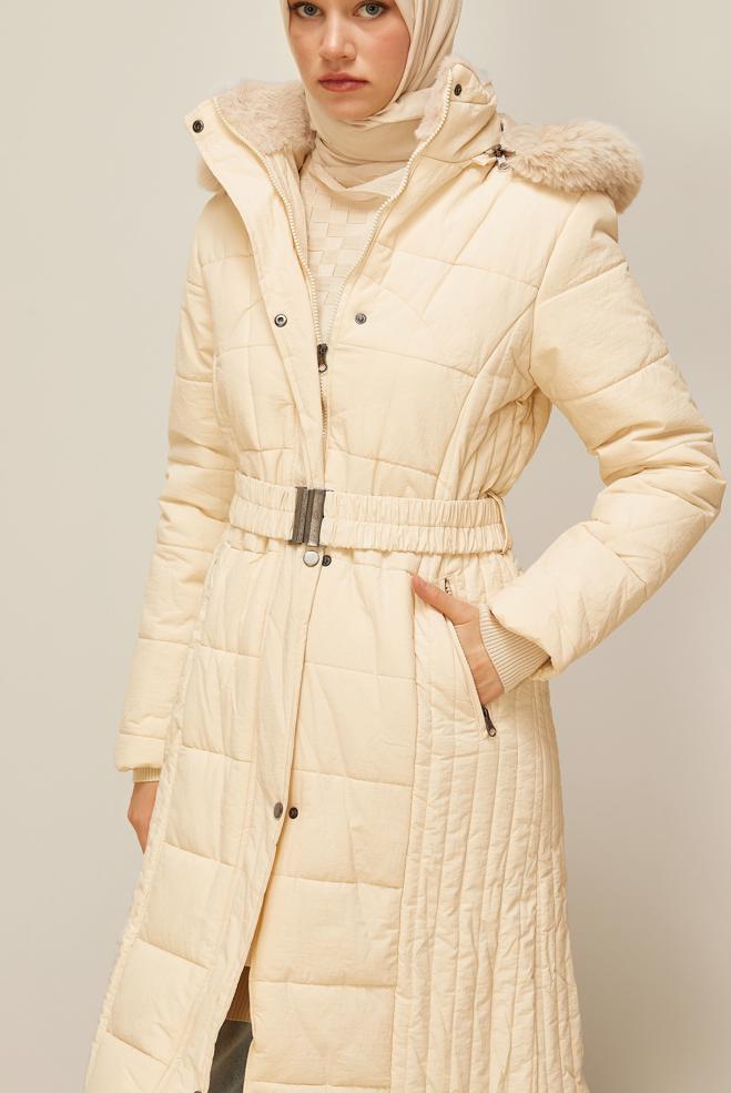 Vêtements hijab BEIGE MANTEAU CEINTURÉ 90600 - ALVİNA