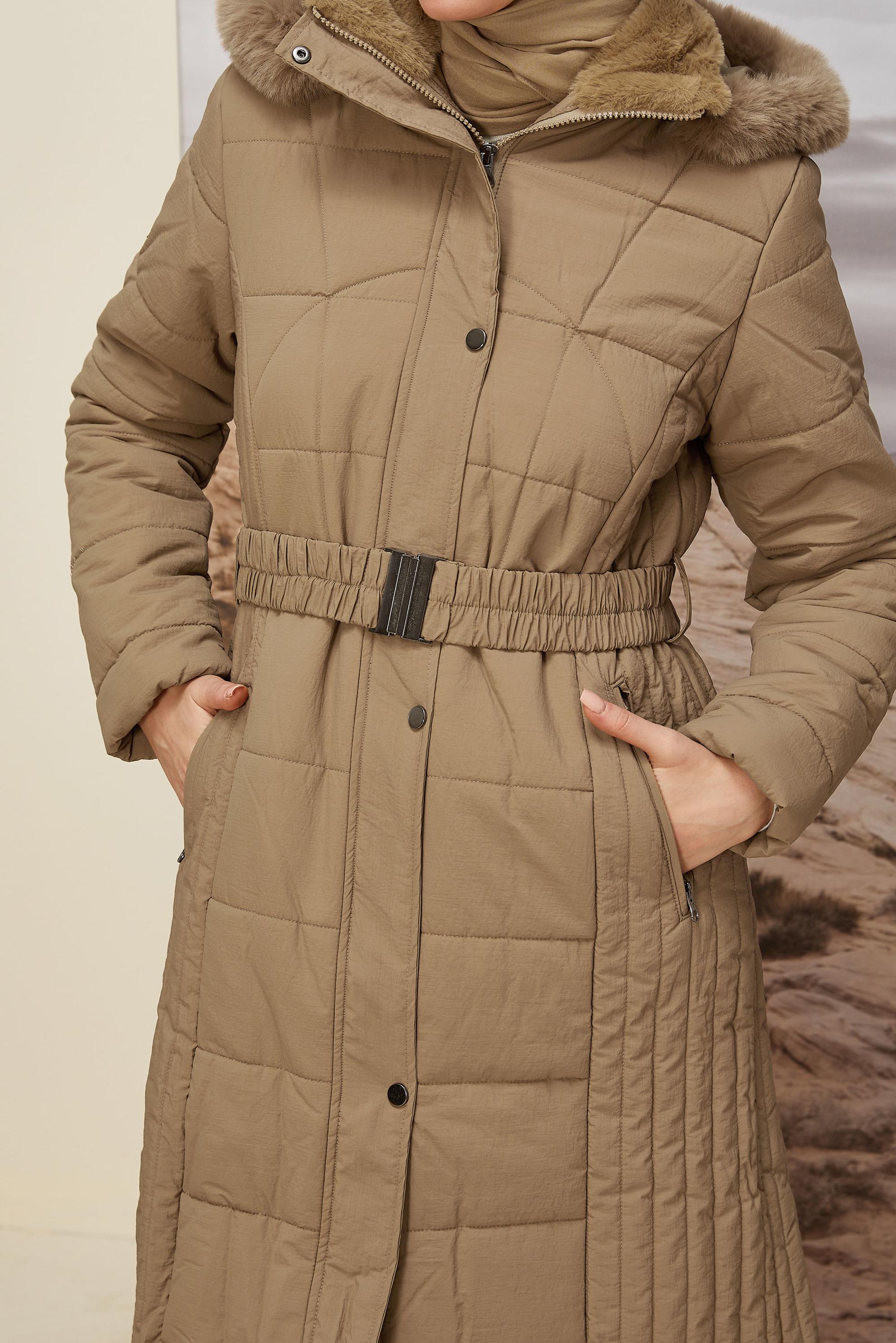 Tesettür giyim KAHVE KEMERLİ KABAN 90600