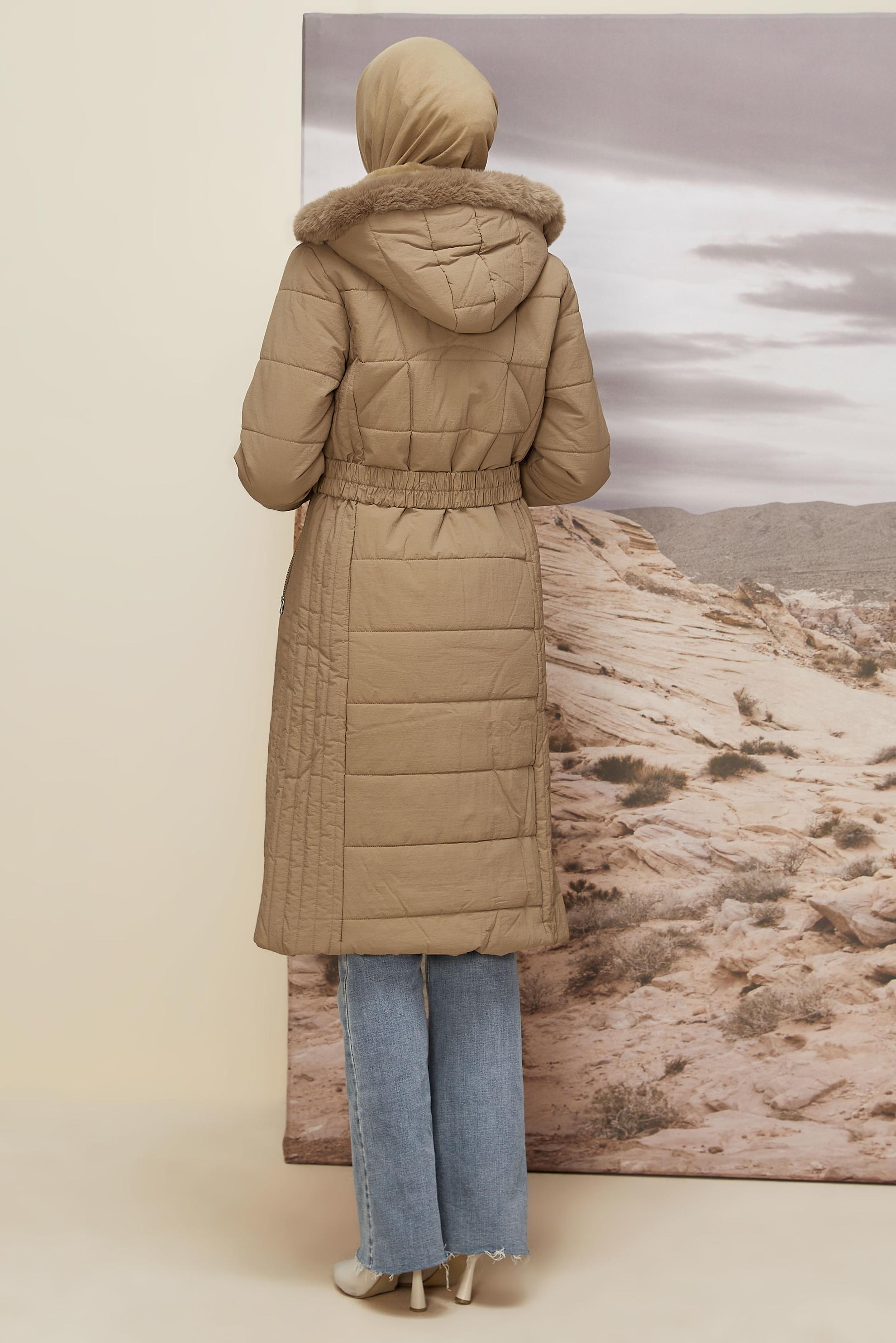 Tesettür giyim KAHVE KEMERLİ KABAN 90600