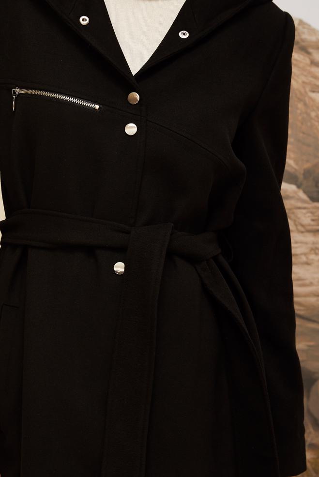 Vêtements hijab NOIR MANTEAU CEINTURÉ 90602 - ALVİNA