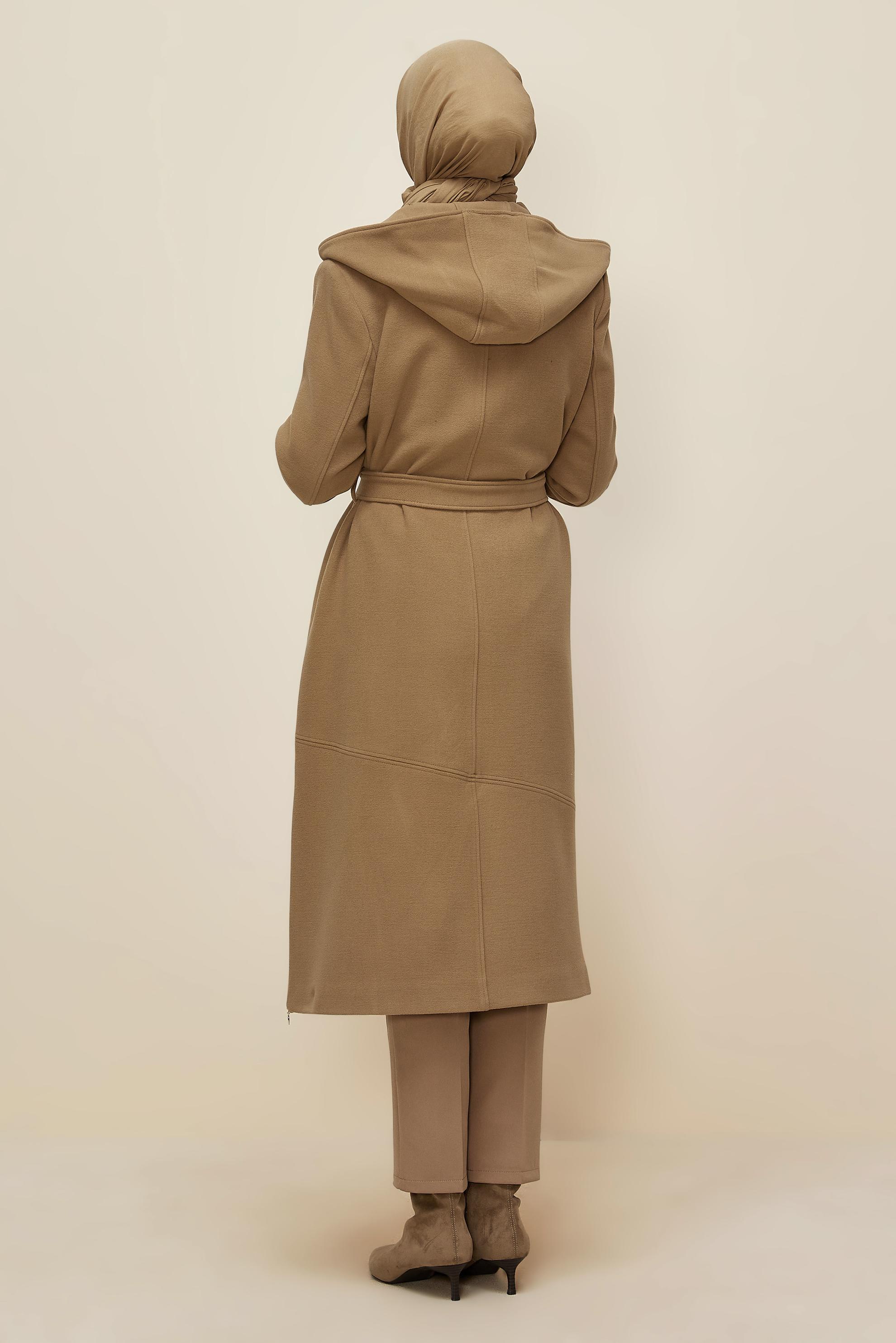Tesettür giyim KAHVE KUŞAKLI KABAN 90602